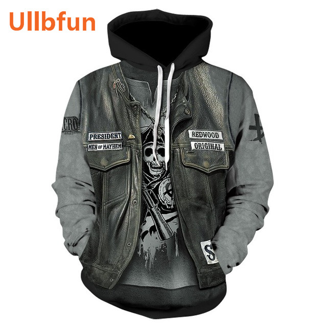 Ullbfun Sweatshirt 3D Skull Printed Pullovers Hoodies (6)